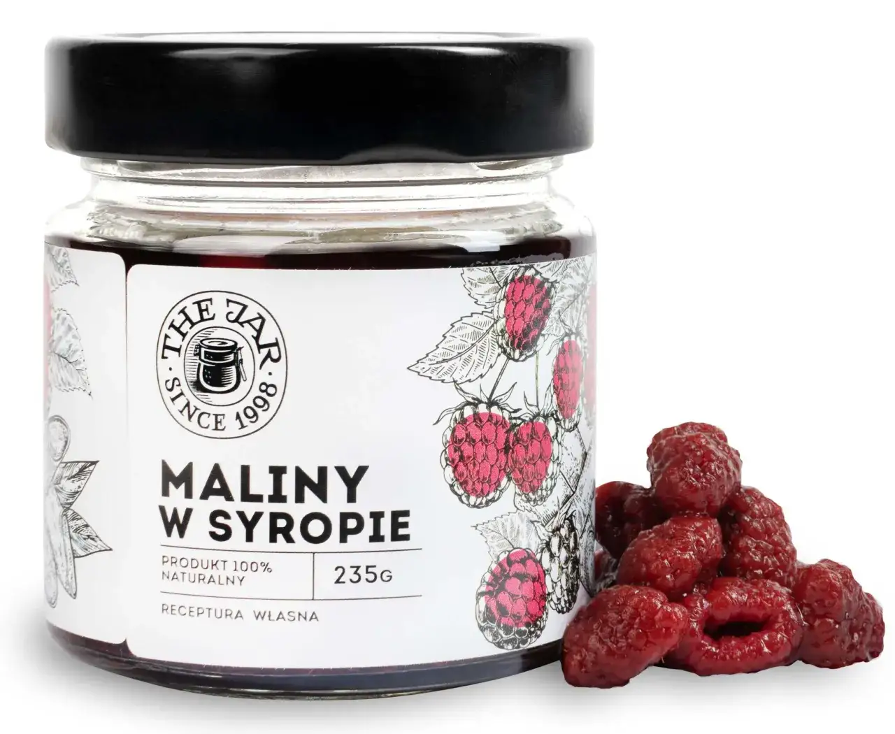 świeże maliny i cukier do syropu